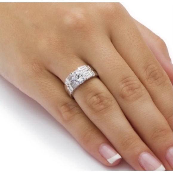 STERLING SILVER SIMULATED DIAMOND WEDDING SET - Picture 4 of 14